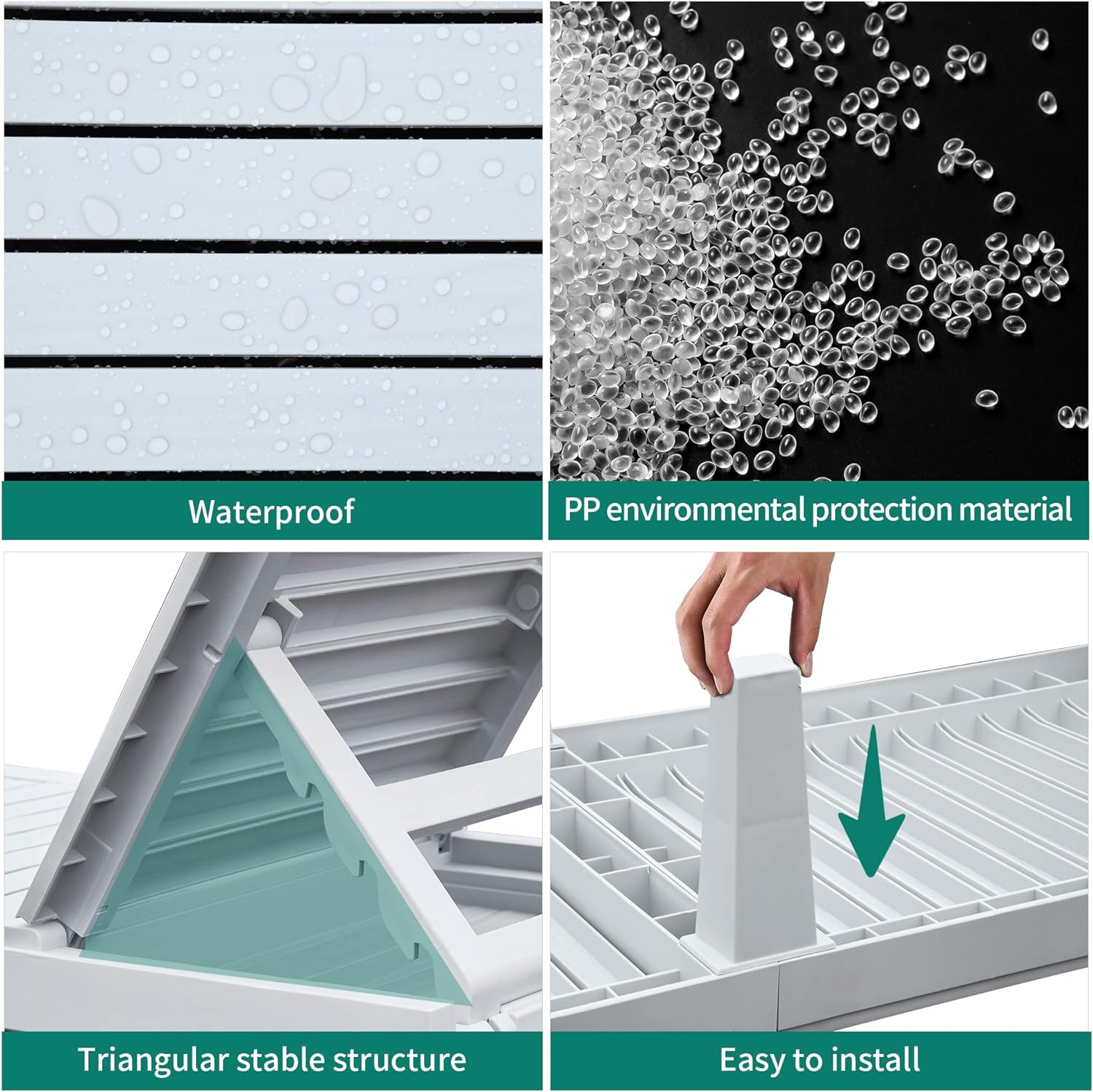 2025 Chaiselongue-Stühle für den Außenbereich, 4er-Set mit verstellbarer Rückenlehne, stabile Liegen für Terrasse und Poolrand, einfache Montage, wasserdicht und leicht mit einer Tragfähigkeit von 120 kg, schwarz