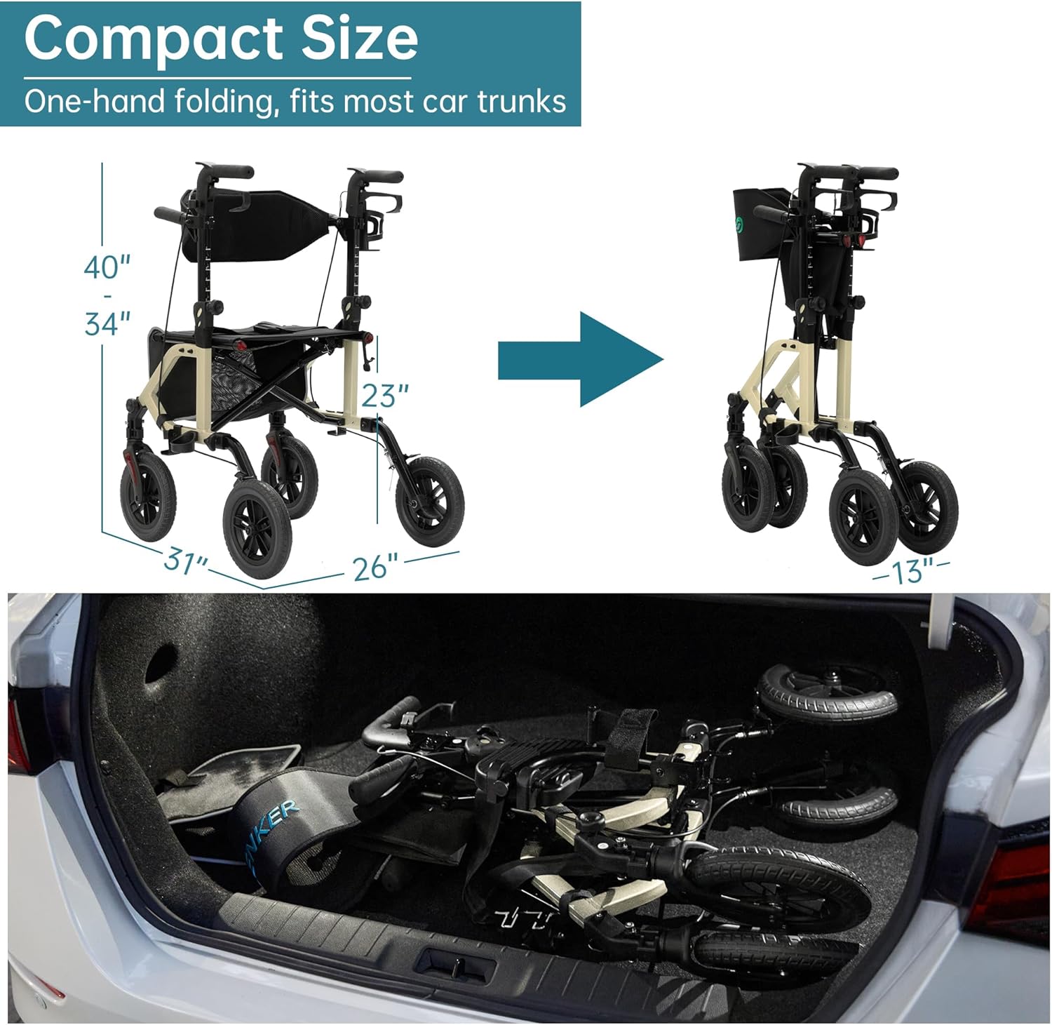 2025 Geländegängiger 2-in-1-Rollator und Transportstuhl, zusammenklappbarer Rollstuhl mit luftlosen 10-Zoll-Rädern für Senioren, umkehrbare Rückenlehne und abnehmbare Fußstützen, blau