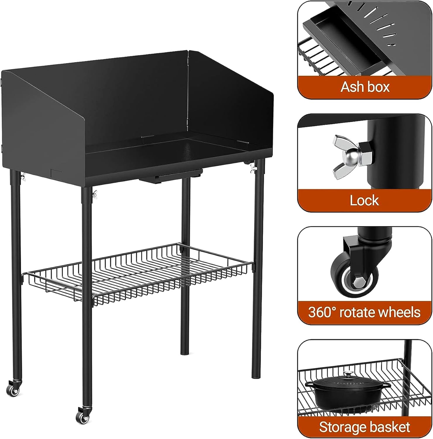 2025 Kochtisch für Outdoor-Camping für Dutch Oven und Lebensmittelzubereitung, zusammenklappbarer Grilltisch, Camping-Küchenstation mit seitlichem Windschutz und Aufbewahrungskorb für Grillen im Garten, Picknick, Wohnmobil