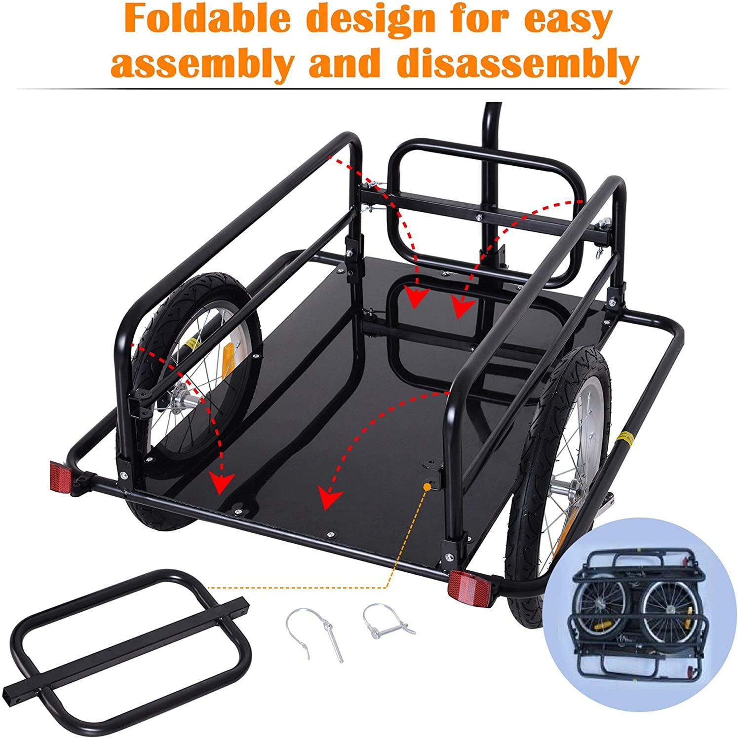 2025 Aosom Faltbarer Fahrradanhänger mit Anhängerkupplung, 36 kg Tragkraft, 40,6 cm Räder, schwarz