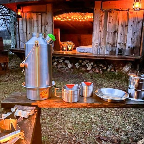 2025 Kelly Kettle Ultimate Base Camp Kit – 54 oz großer Campingkessel aus Edelstahl, leichter Campingkessel mit Pfeife, Kelly Kettle-Kocher zum Angeln, Jagen, Wandern