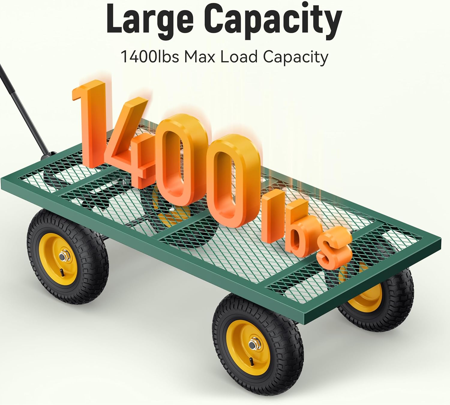 2025 Steel Garden Cart, 2-in-1 1400 lbs Heavy Duty Utility Wagon, with Removable Mesh Sides to Convert into Flatbed, 240° U-Turn 13